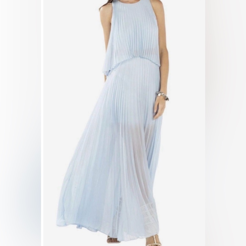 BCBG Maxazria “Shaina” Pleated Light Blue Gown